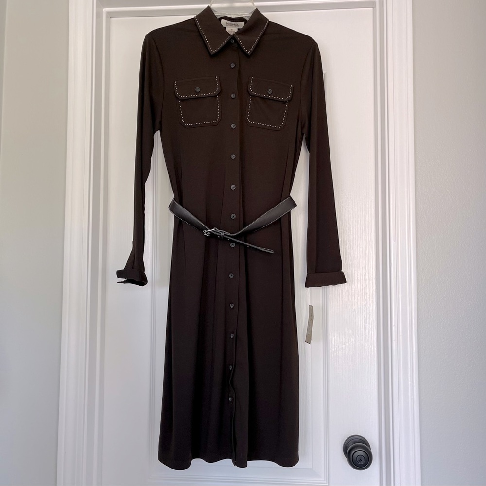 NWT Michael Kors brown shirt dress size:10